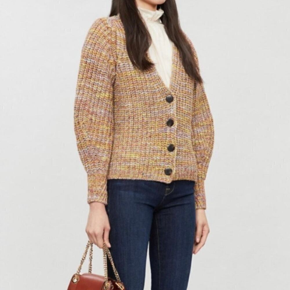 Ba&sh Haili Marled Wool Blend Cardigan Sweater Women's Medium Brown Yellow